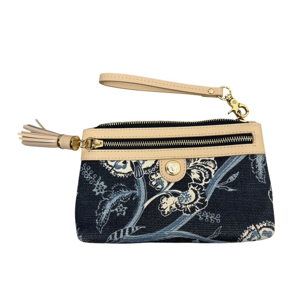 Spartina 449 Wristlet Womens OS Blue Floral Linen Leather Tassel Daufuskie *